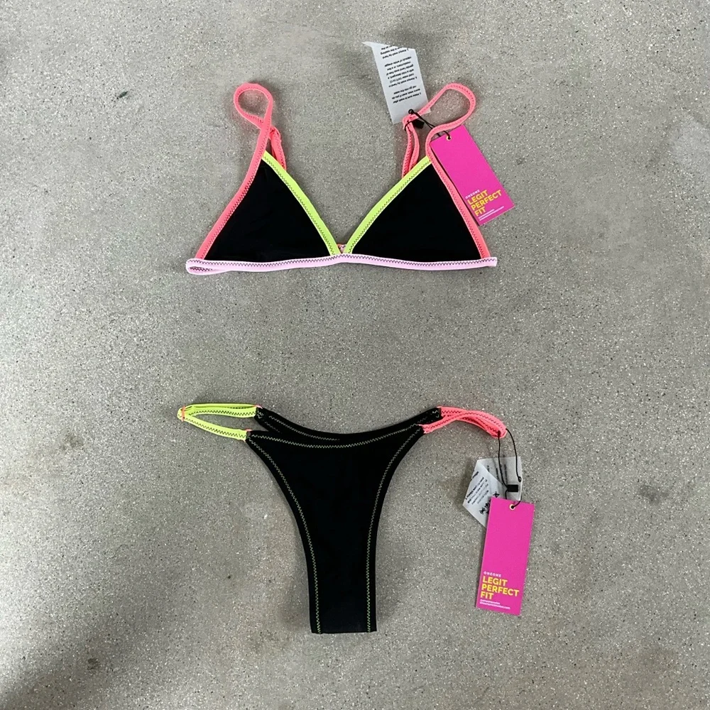 OneOne Ally Bikini | Bottom XS - Top S | Multi-colored block lining | w/ tags - Picture 1 of 4